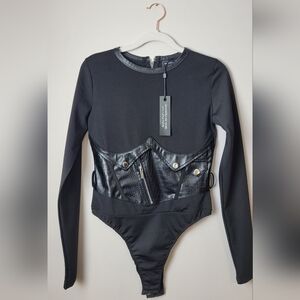 Maniere De Voir Vegan Leather Body Suit. Size UK 10. Brand New.